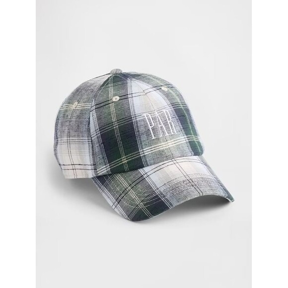 Malbon X GAP Golf Linen-Cotton Logo Plaid Baseball Hat Cap Dark Emerald - Picture 1 of 4